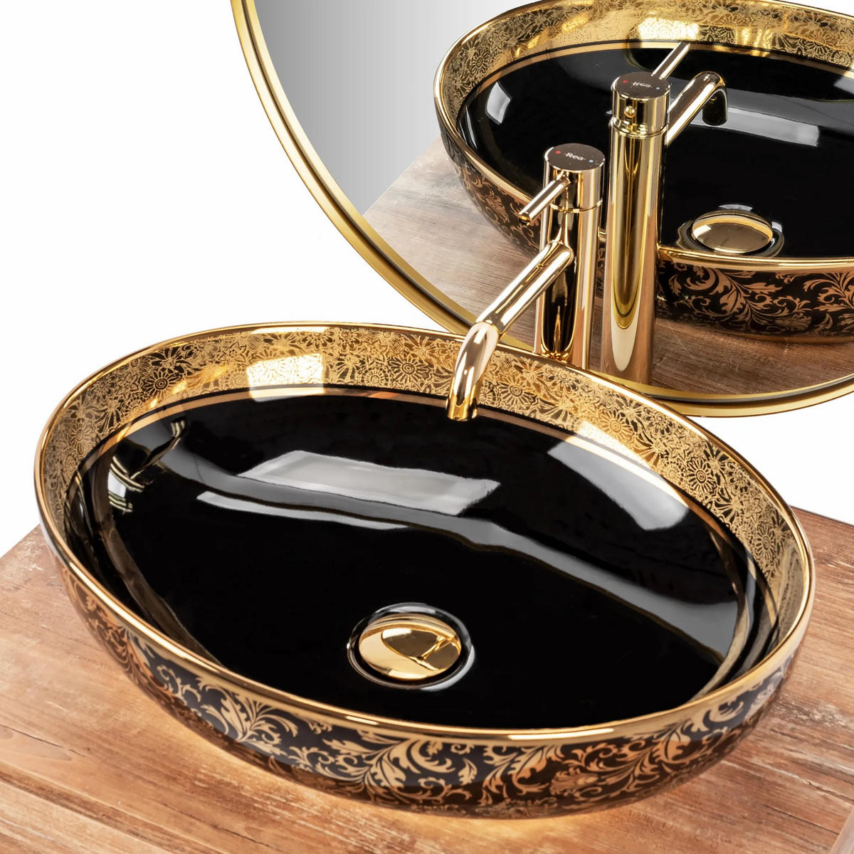 AUFSATZWASCHBECKEN Rea Margot Gold/black - Schwarz, Keramik (40/13.5/52cm) - REA