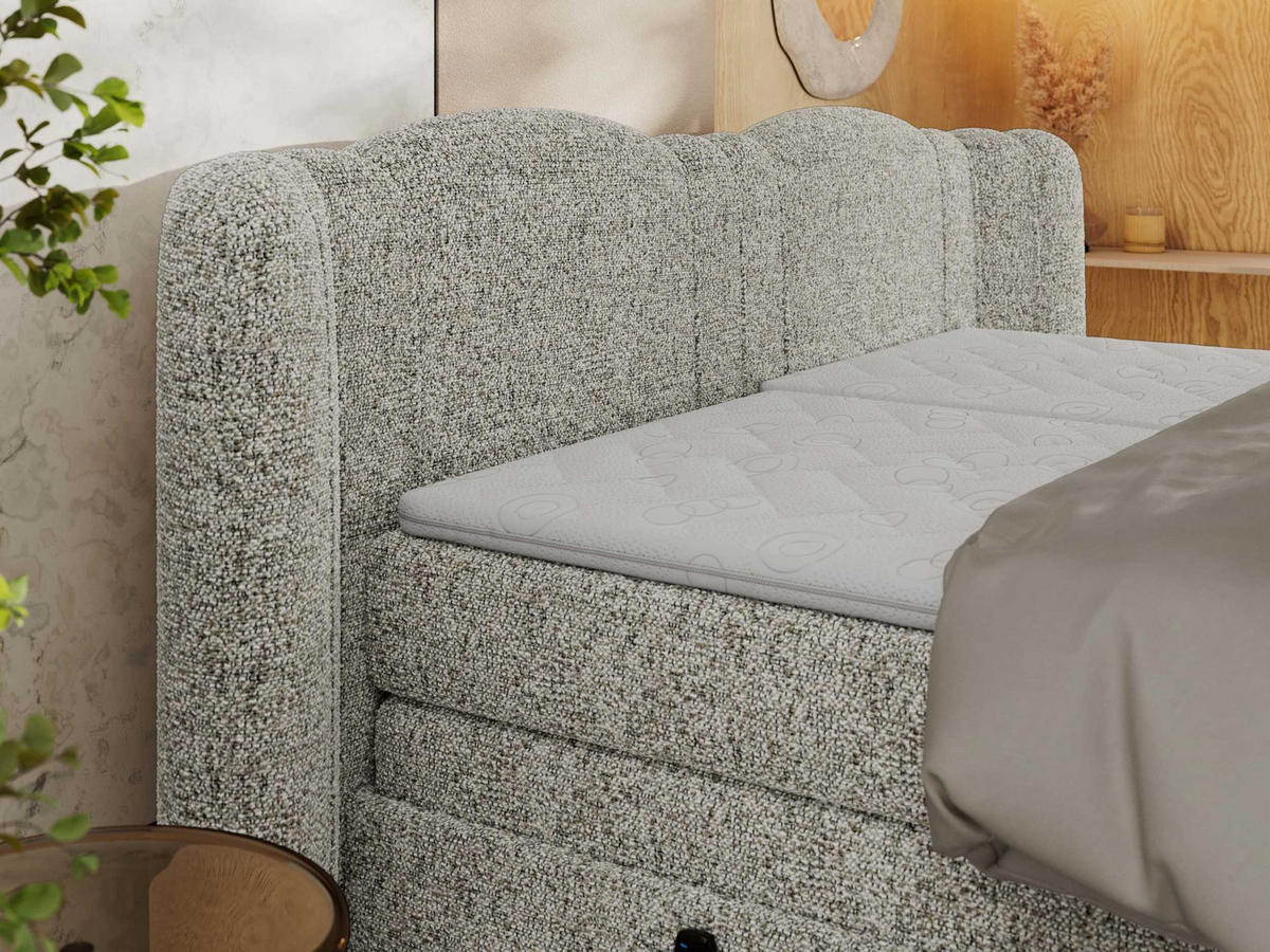 BOXSPRINGBETT FORTINA 180/200 - Beige Stukture - Topper T25 - H4 - Beige/Schwarz, Textil/Metall (180/200cm) - MKS