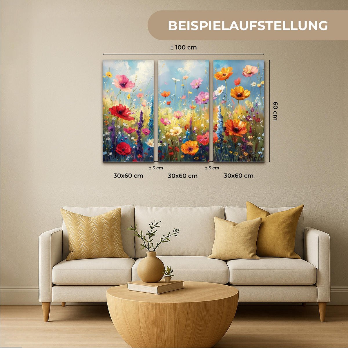 OBRAZ NA PLÁTNĚ 3dílná sada Květiny - Jaro - Barevné - Letní 90x60 cm - pomerančová, textil (90/60cm) - MuchoWow