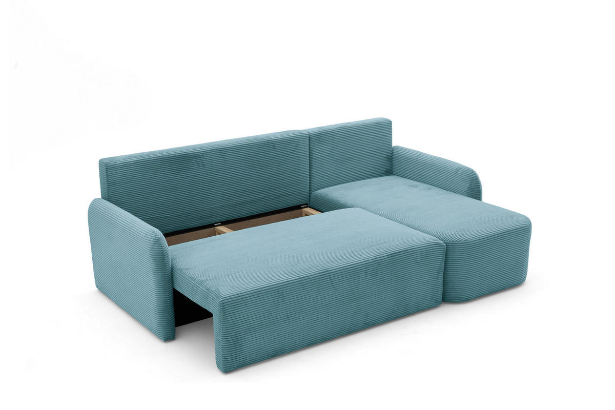 ECKSOFA CASPER L Rechts mit Schlaffunktion 132x198 Cord Blau - Blau/Schwarz, Holz/Kunststoff (145/217cm) - Muffo