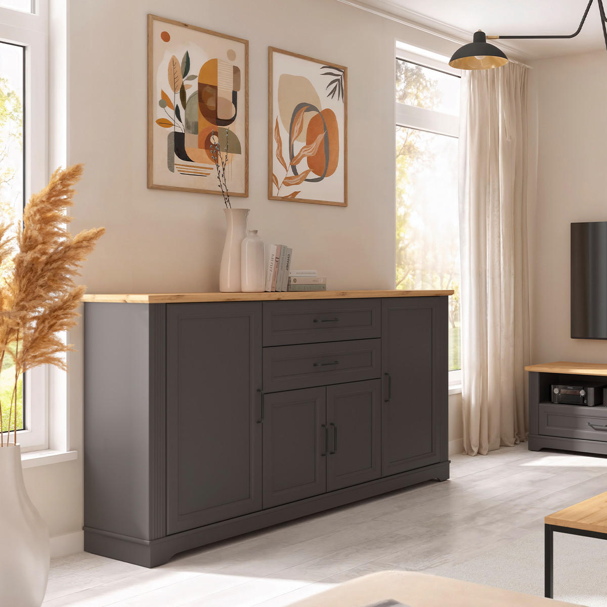 SIDEBOARD Charlie Grau - Grau, Holzwerkstoff (180/99/42cm) - Petits-meubles