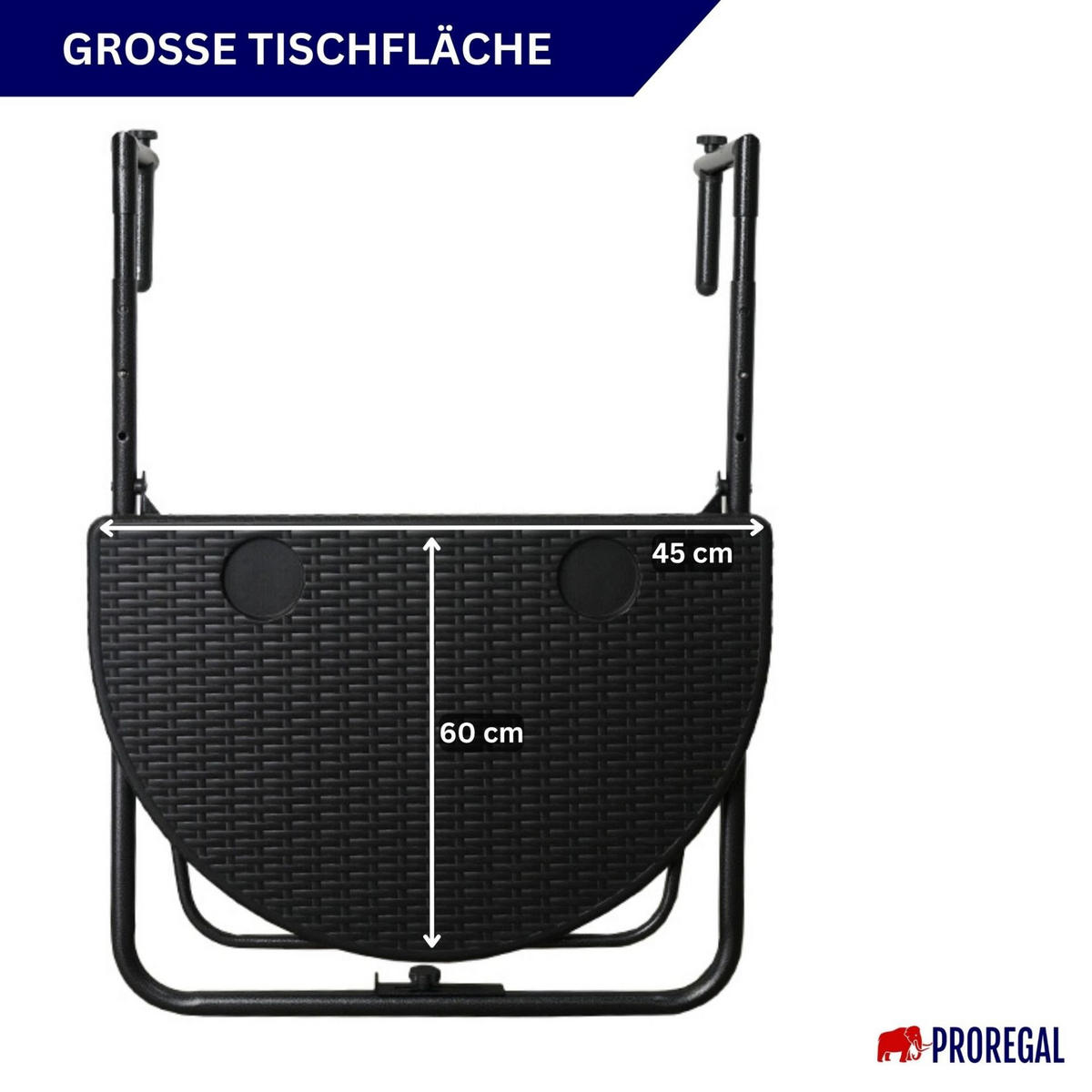 BALKONHÄNGETISCH klappbar wetterfest 60x40cm Rattan Optik Schwarz - Schwarz, Kunststoff (40/60/78cm) - CHEFGASTRO