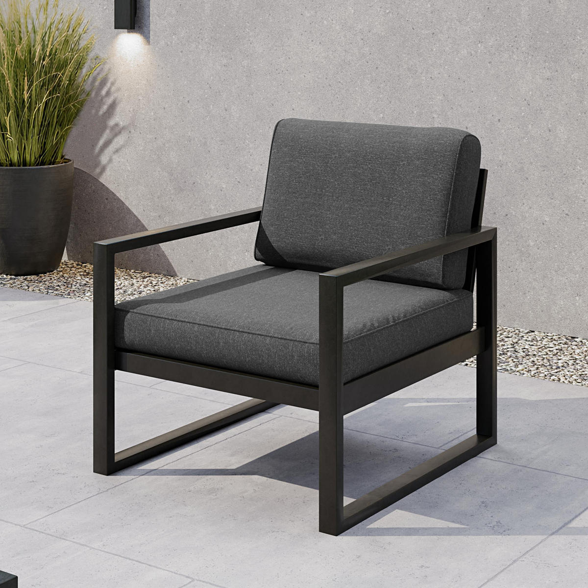 KŘESLO na terasu Stella s kovovým rámem, 76 cm, tmavě šedé - černá/tmavě šedá, kov (76/86/80cm) - Beautysofa