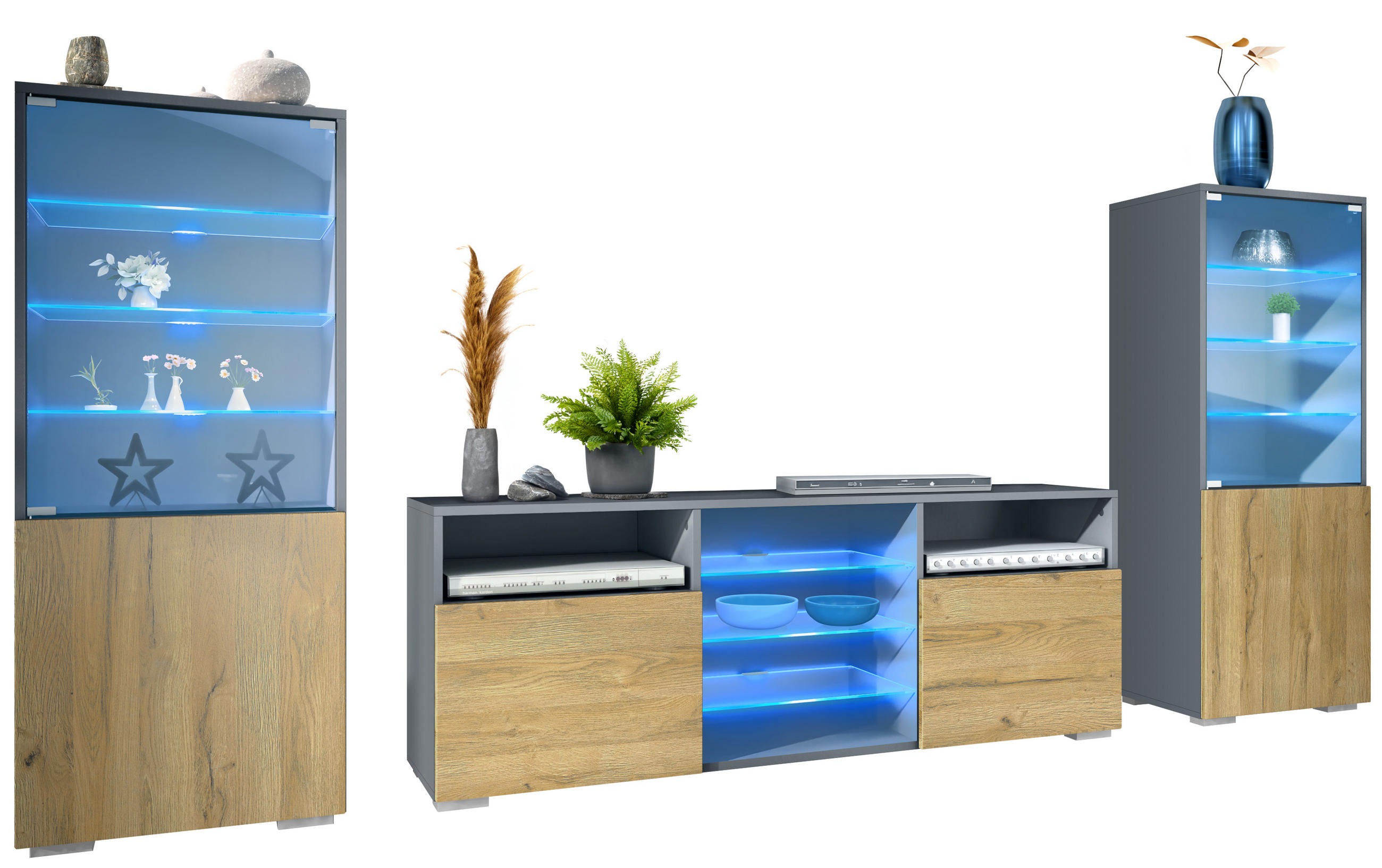 Vladon Wohnwand Eiche 286x122.5x35 cm