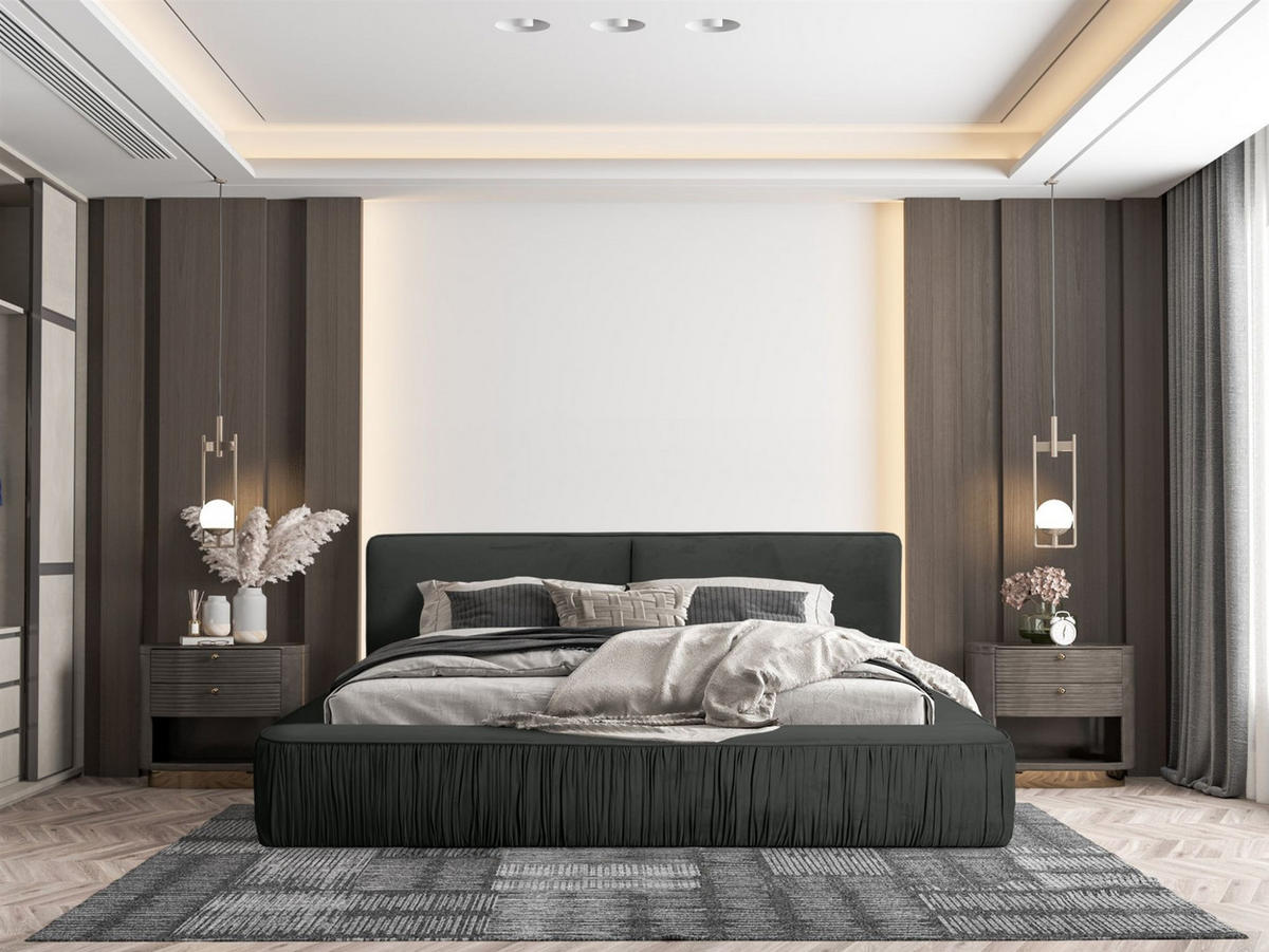 POLSTERBETT Lexie In Riviera Komplett - Anthrazit, Holzwerkstoff/Textil (160/200cm) - Fun Möbel
