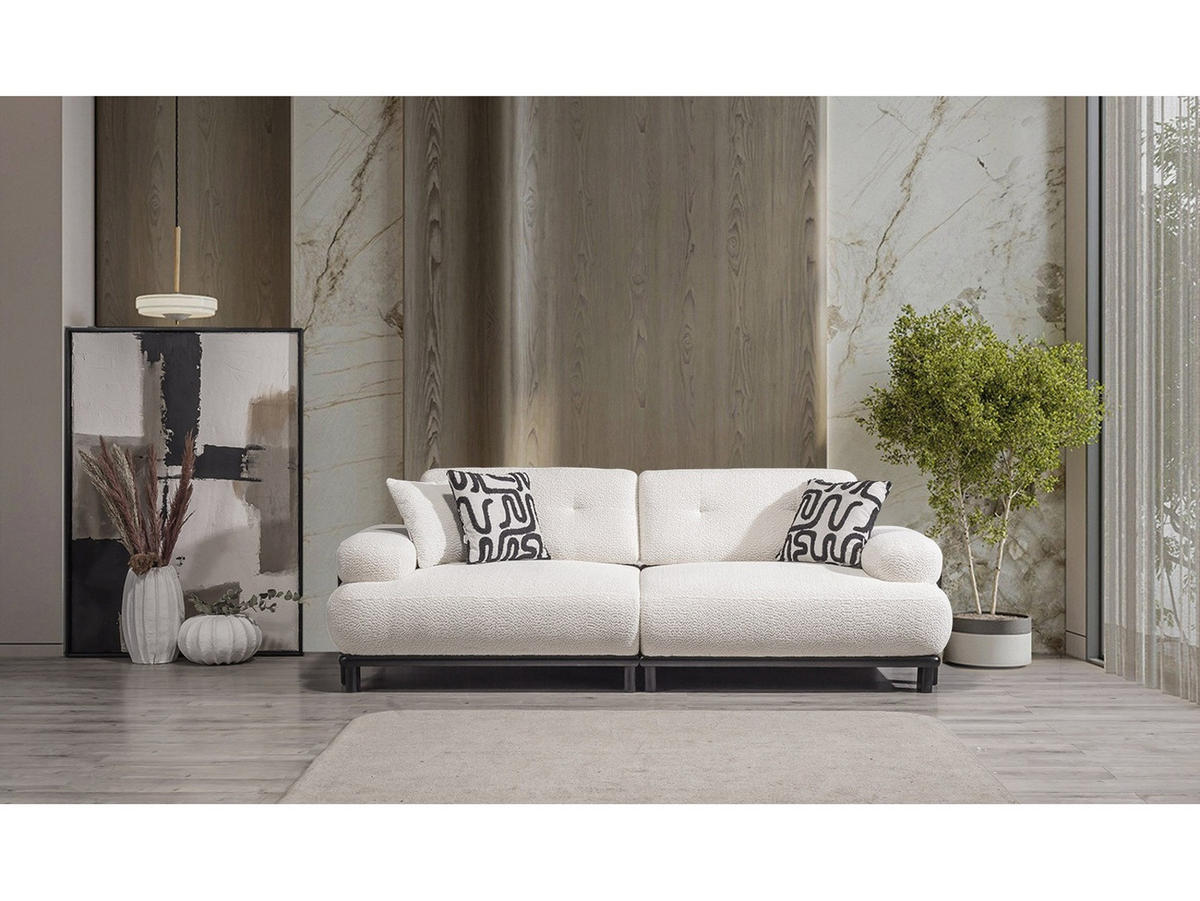 SOFA Panda 3-Sitzer Webstoff Creme - Creme, Holz/Textil (240/82/105cm) - Villa Möbel