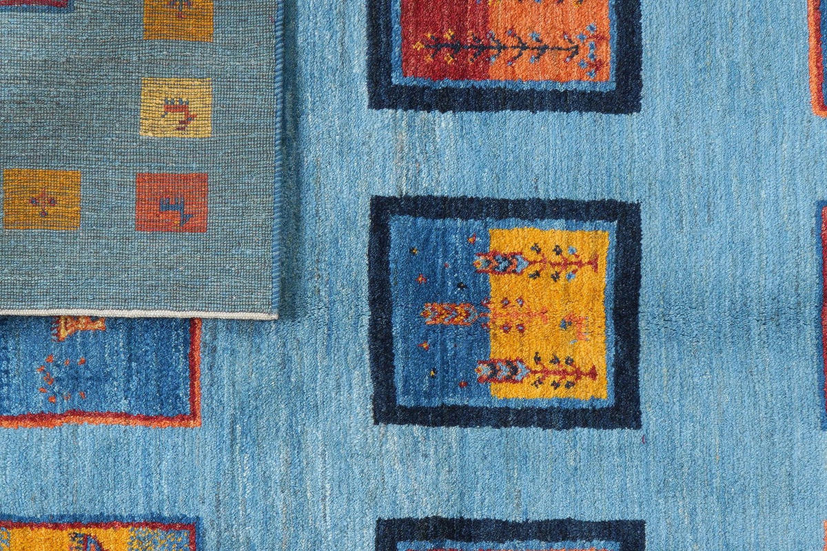 GABBEH-TEPPICH handgeknüpft Rizbaf Blau 204/150 cm Schurwolle - Blau, Textil (150/204cm) - Looma
