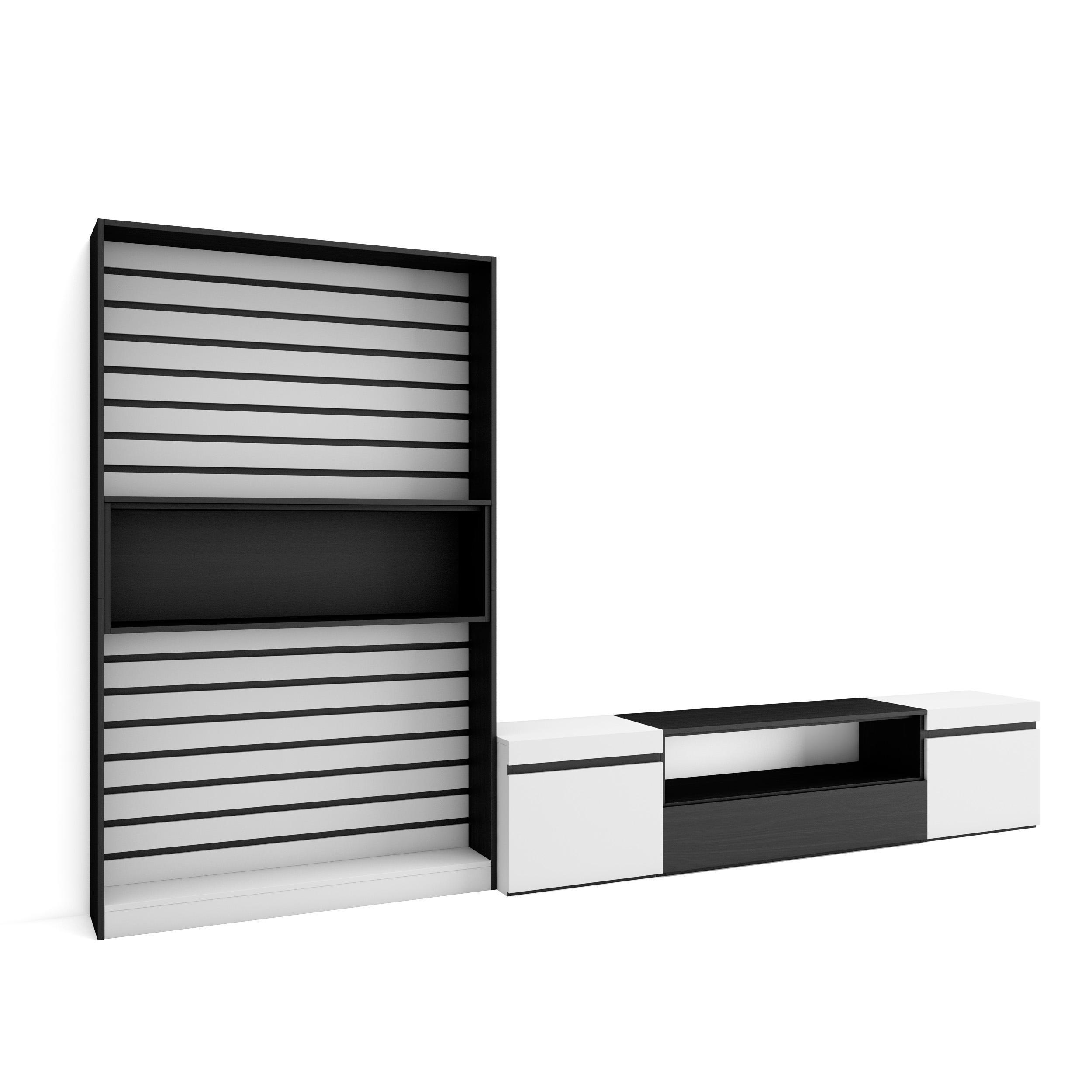 Skraut Home Wohnwand Weiß, Schwarz 310x186x35 cm