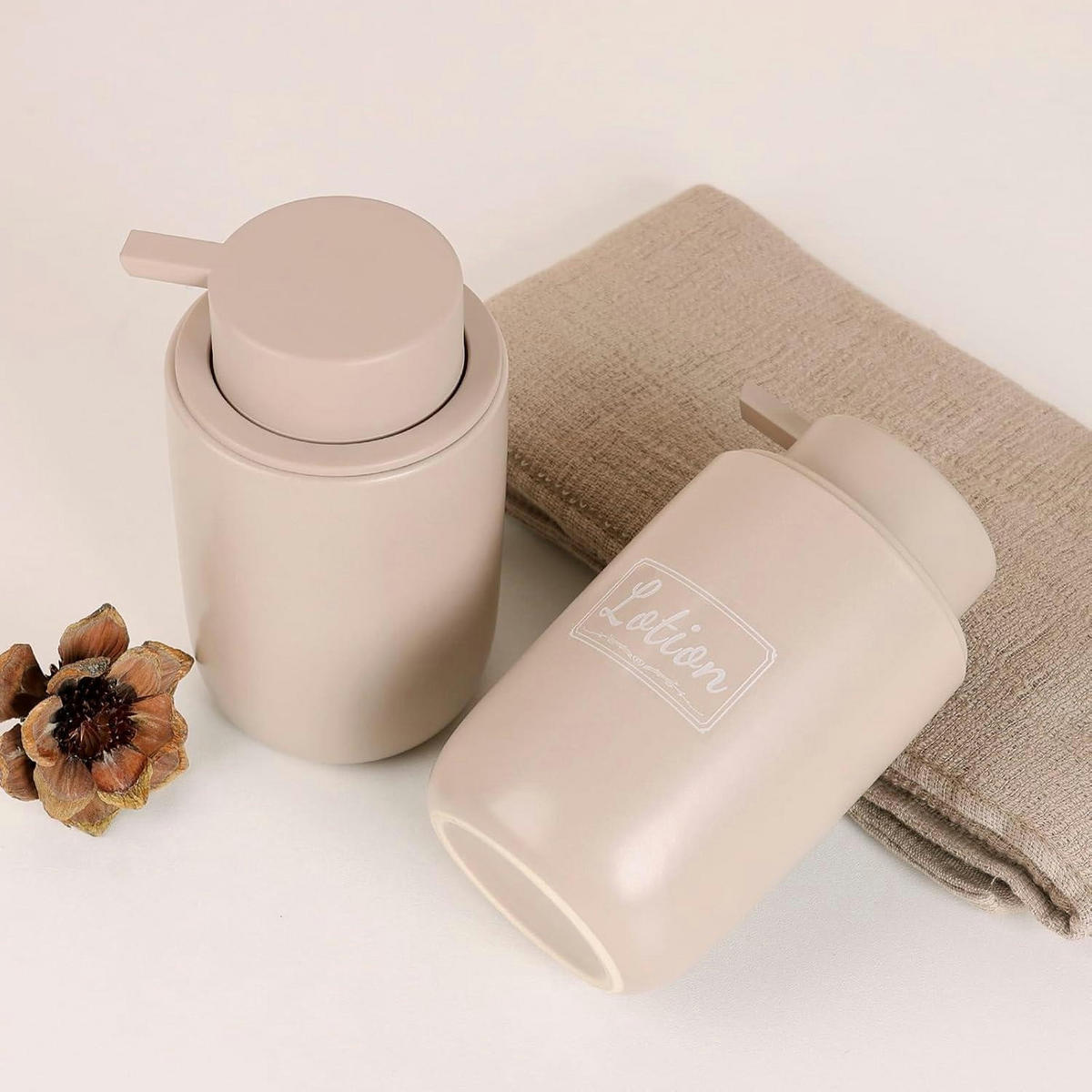 SCHAUMSEIFENSPENDER Keramik Khaki 350 ml - Beige, Keramik (8/14/8cm)