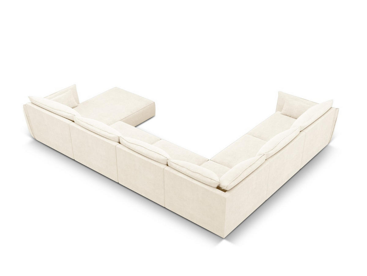 PANORAMASOFA links Kaelle aus Chenille-Stoff leichtes beige 8 Sitzplätze - Creme, Textil (284/85/384cm) - Micadoni