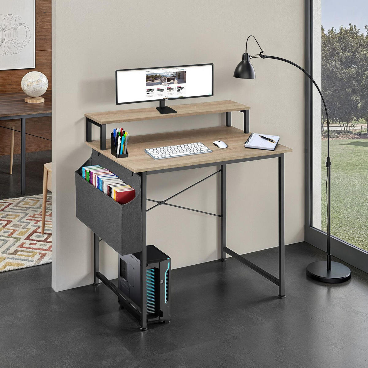 SCHREIBTISCH Everett, 80 x 55 x 90 cm, Industrial Holz hell, Eiche Sonoma - Naturfarben, Holzwerkstoff (55/80/90cm) - tectake