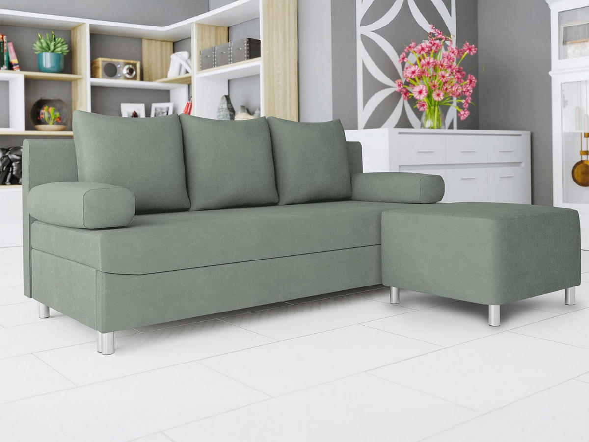 SCHLAFSOFA Dover mit Polsterhocker - Chromfarben/Hellgrün, Holz/Kunststoff (192/80cm) - MIRJAN24
