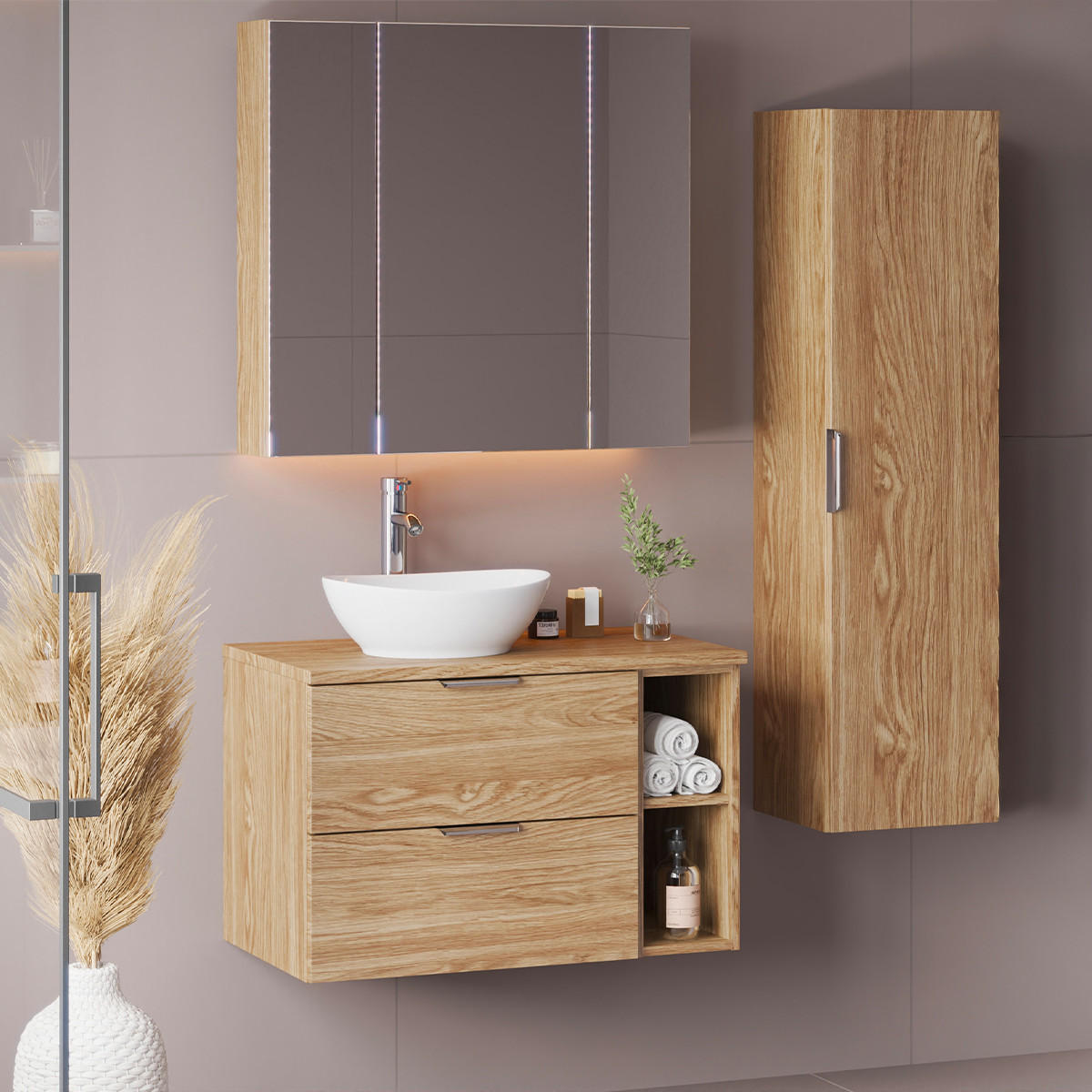 BADMÖBEL 80.6cm Astrid 2er-Set Holz - Braun, Holzwerkstoff (80.6/52.2/46.5cm) - Petits-meubles