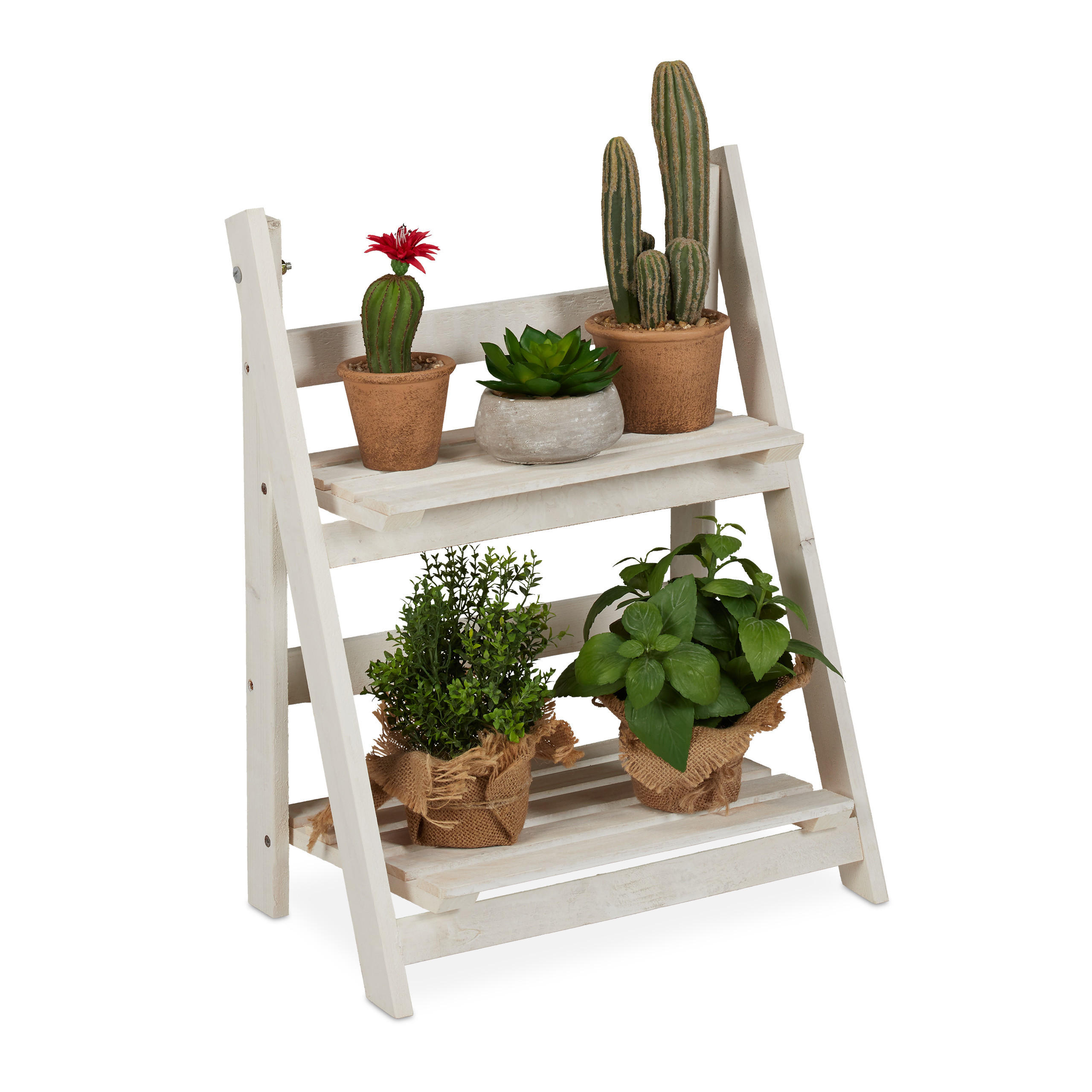 BLUMENTREPPE - Weiß, Holz (41/51/25cm) - Relaxdays