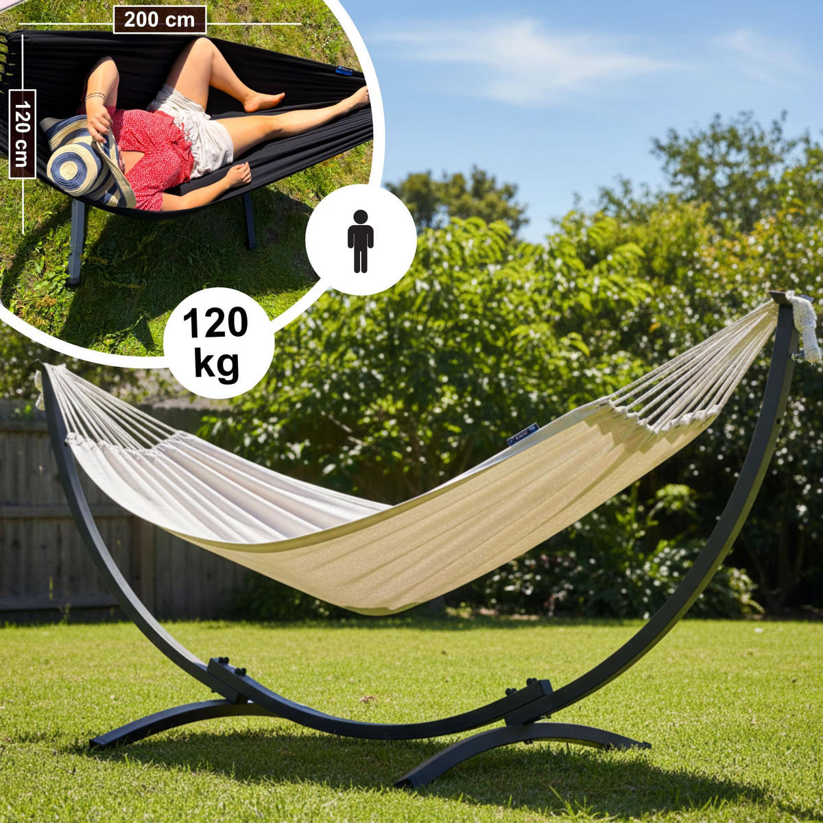 HÄNGEMATTE mit Gestell, Metall, Beige, einfache Montage - Ecru, Metall (98/110/250cm) - Potenza