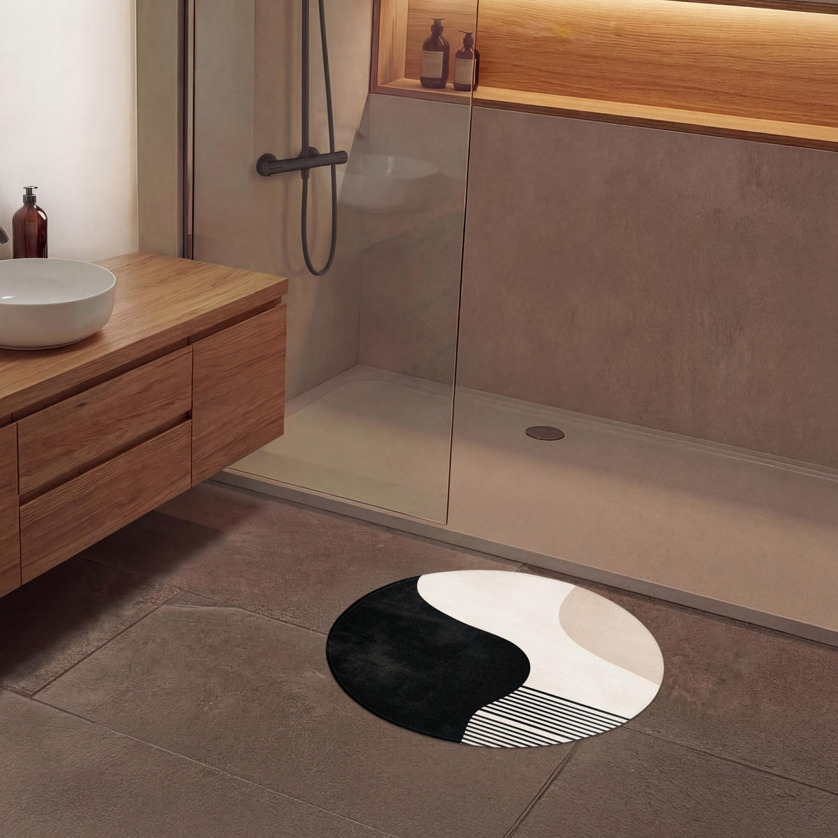 KÚPEĽŇOVÁ PREDLOŽKA Abstraktné - Japonské - Béžové - Moderné 70x70 cm - čierna/béžová, textil/plast (70/70cm) - OnlyWow