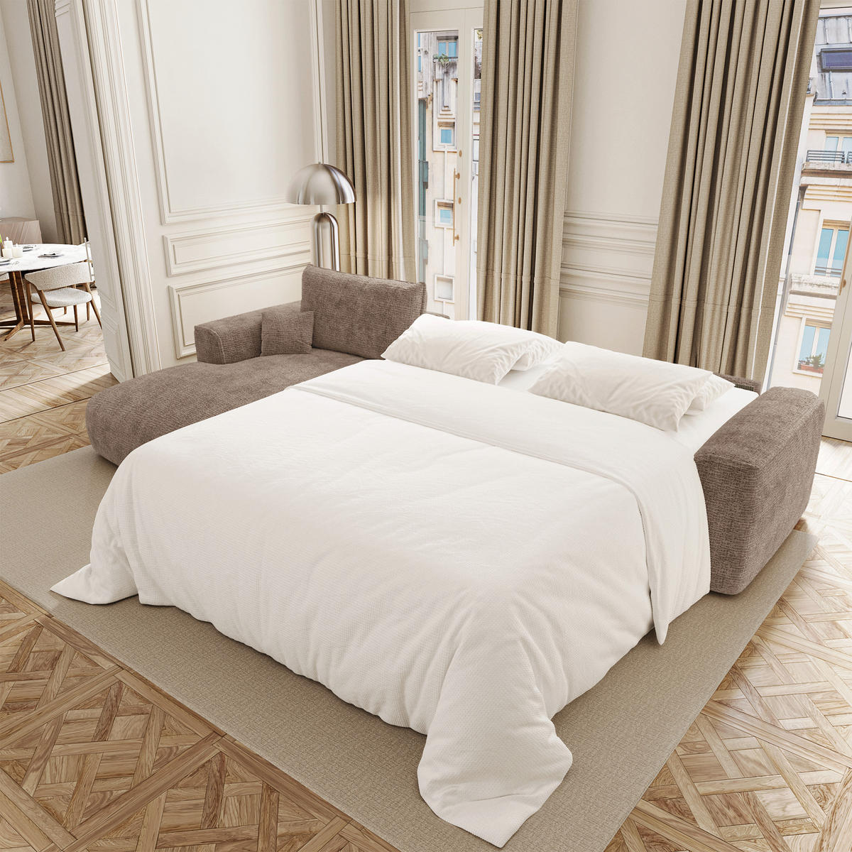 SCHLAFSOFA Express COMO Köpergewebe mit weichem Griff Braun 300cm - Braun, Textil (300/165cm) - Premium Interiors