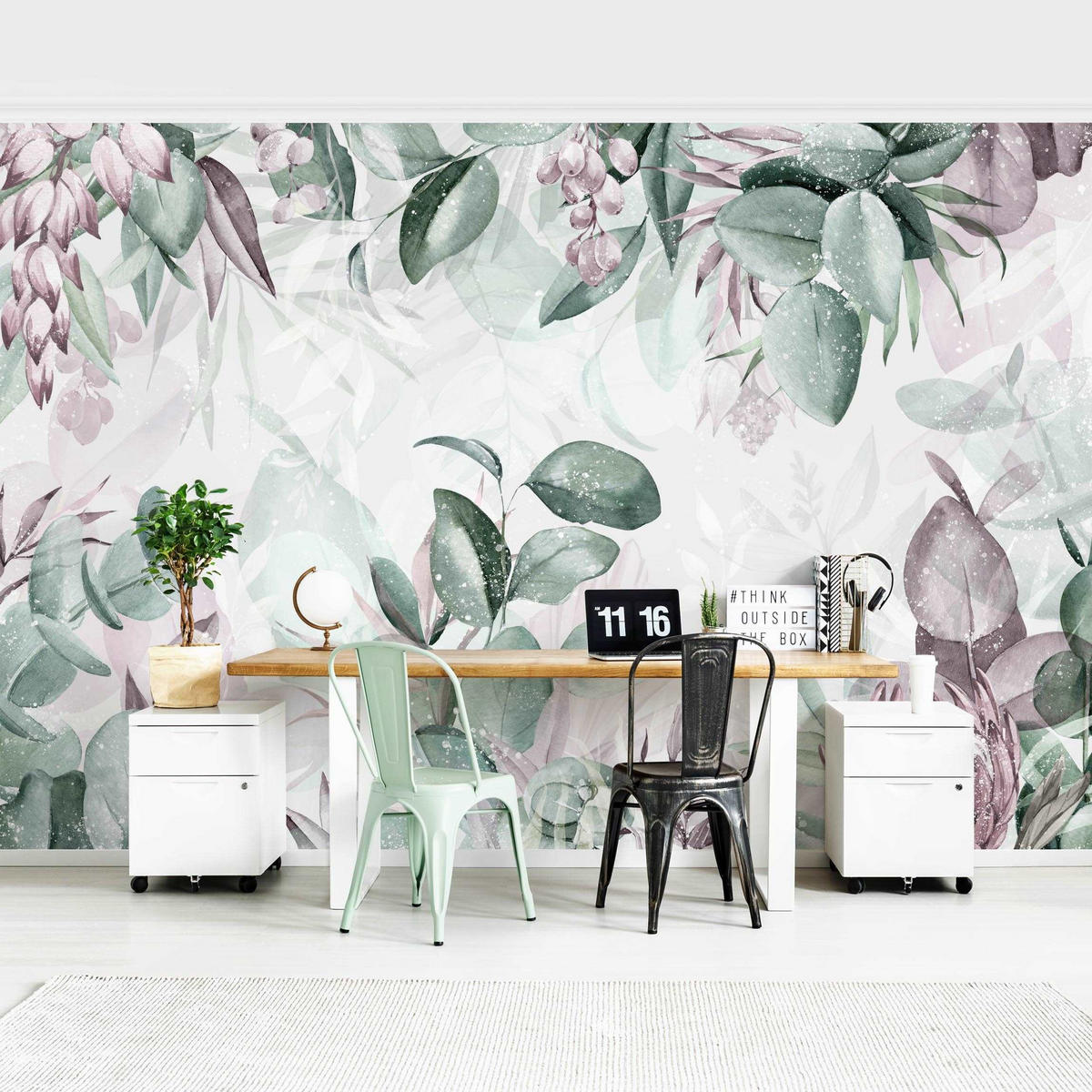 FOTOTAPETE Botanik in Pastell Grün & Rosa 336/225 cm - Grün, Papier (336/225cm) - Bilderwelten