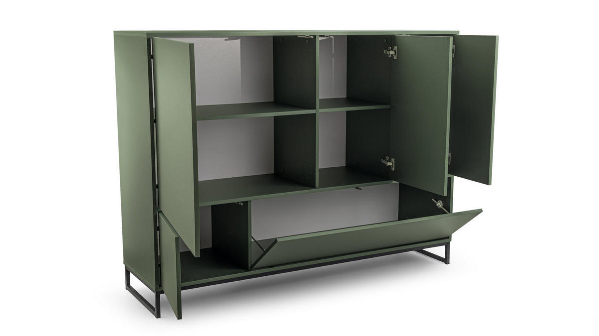 KOMMODE Genua mit 5 Türen, Sideboard in Farbe: Grün, Schrank in Größe: 160 x 120 x 45 cm - Grün, Holzwerkstoff (160/120/45cm) - Agmat-Furniture