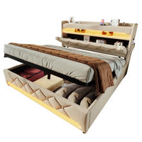 POLSTERBETT 160/200 cm Beige mit Stauraum, LED und USB- und Type-C-Anschlüssen - Beige, Textil (160/200cm) - Flora Grace