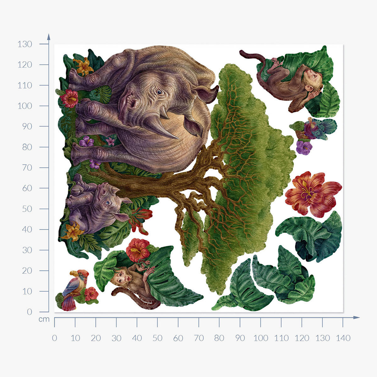 WANDAUFKLEBER 130x140cm - Zeichentrick-Wildtiere - Multicolor, Kunststoff (130/140/0.1cm) - Wallfluent