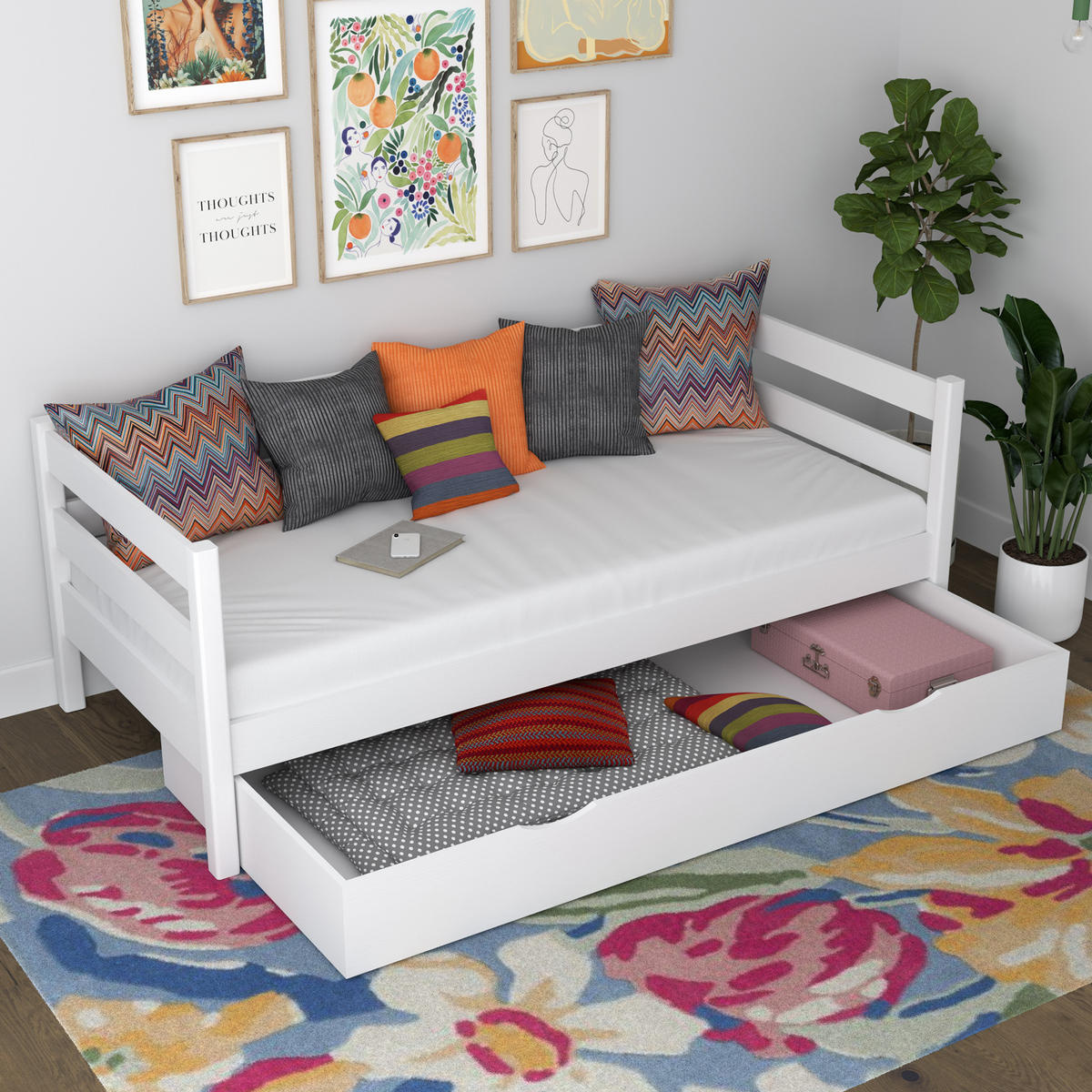TAGESBETT mit Schublade N01 Weiß 100/180 - Weiß, Naturmaterialien/Holz (100/180cm) - N-Wood