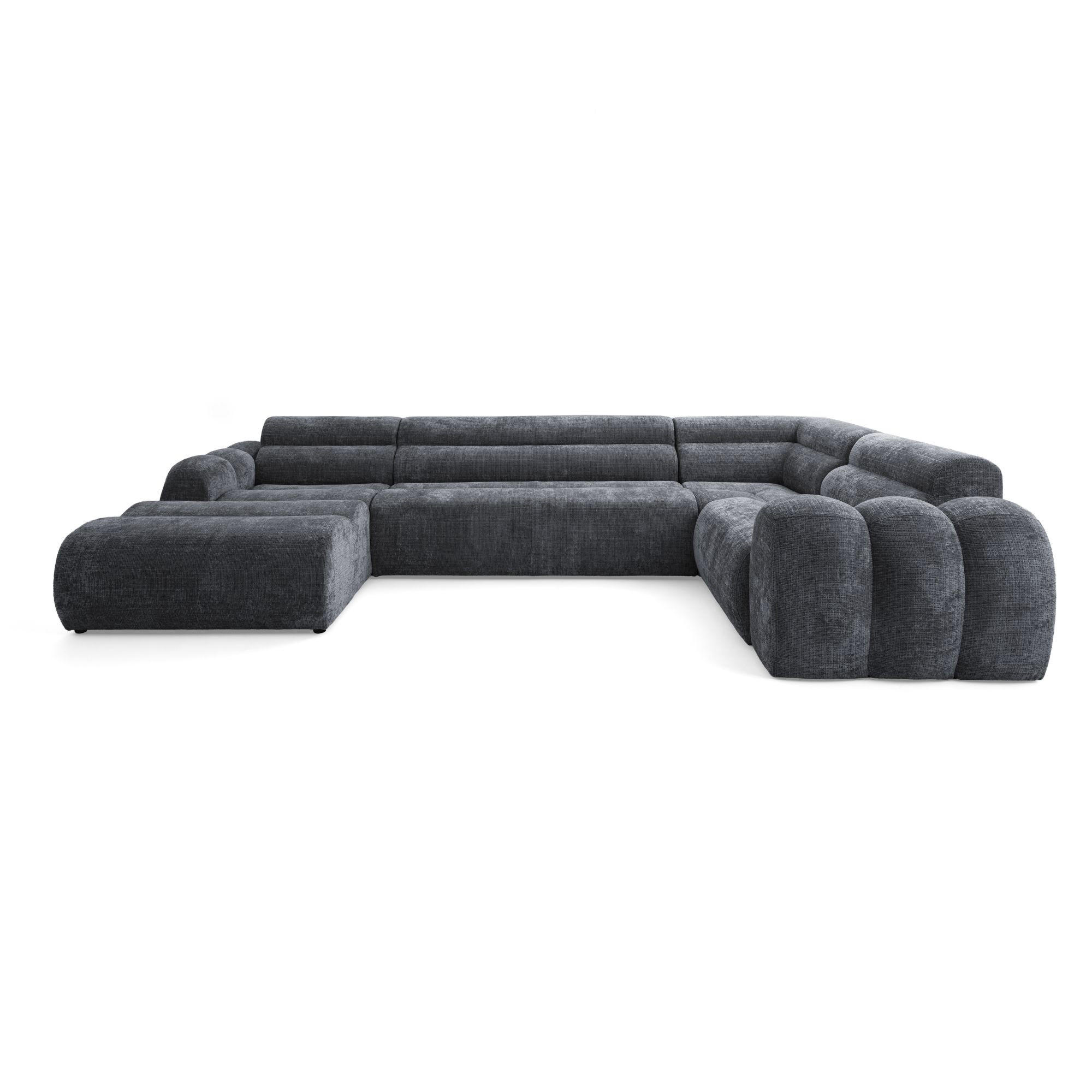 6-SITZER modulares Wohnlandschaft U XXL VEER SET 3 Rechts, 368 x 200 cm, Chenille Webstoff Dunkelgrau - Dunkelgrau/Schwarz, Holz/Kunststoff (200/75/368cm) - Muffo