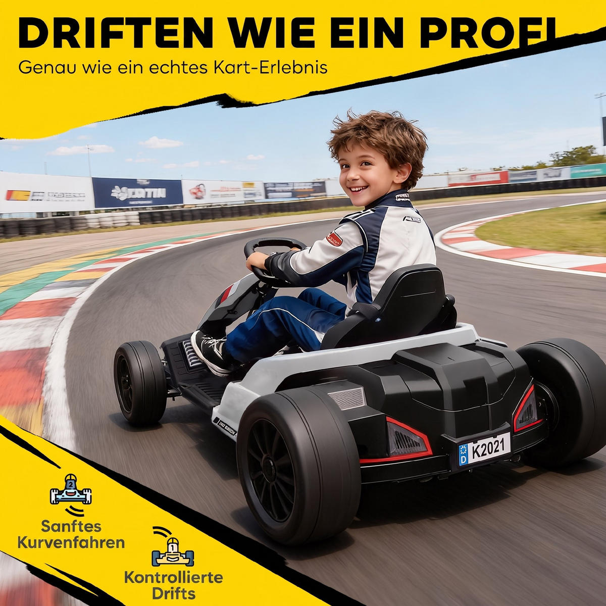 ELEKTRO-DRIFT-KART Kunststoff Stahl Weiß - Weiß, Kunststoff (115/77/55.5cm) - AIYAPLAY