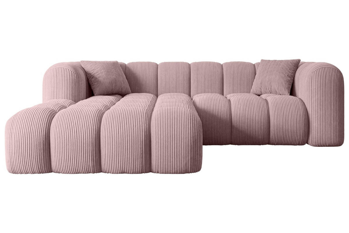 ECKSOFA Ottomane Links OLEA-L1 - 231x173x74 cm Rosa Cord - Schwarz/Rosa, Holzwerkstoff/Kunststoff (190/242cm) - ALTDECOR