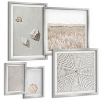 BILDER SET 5er Set - 50x50 cm & 20x30 cm & 40x60 cm Silberner Rahmen - Leichte Boho-Sandtexturen - Silberfarben, Kunststoff (40/60cm) - TULUP