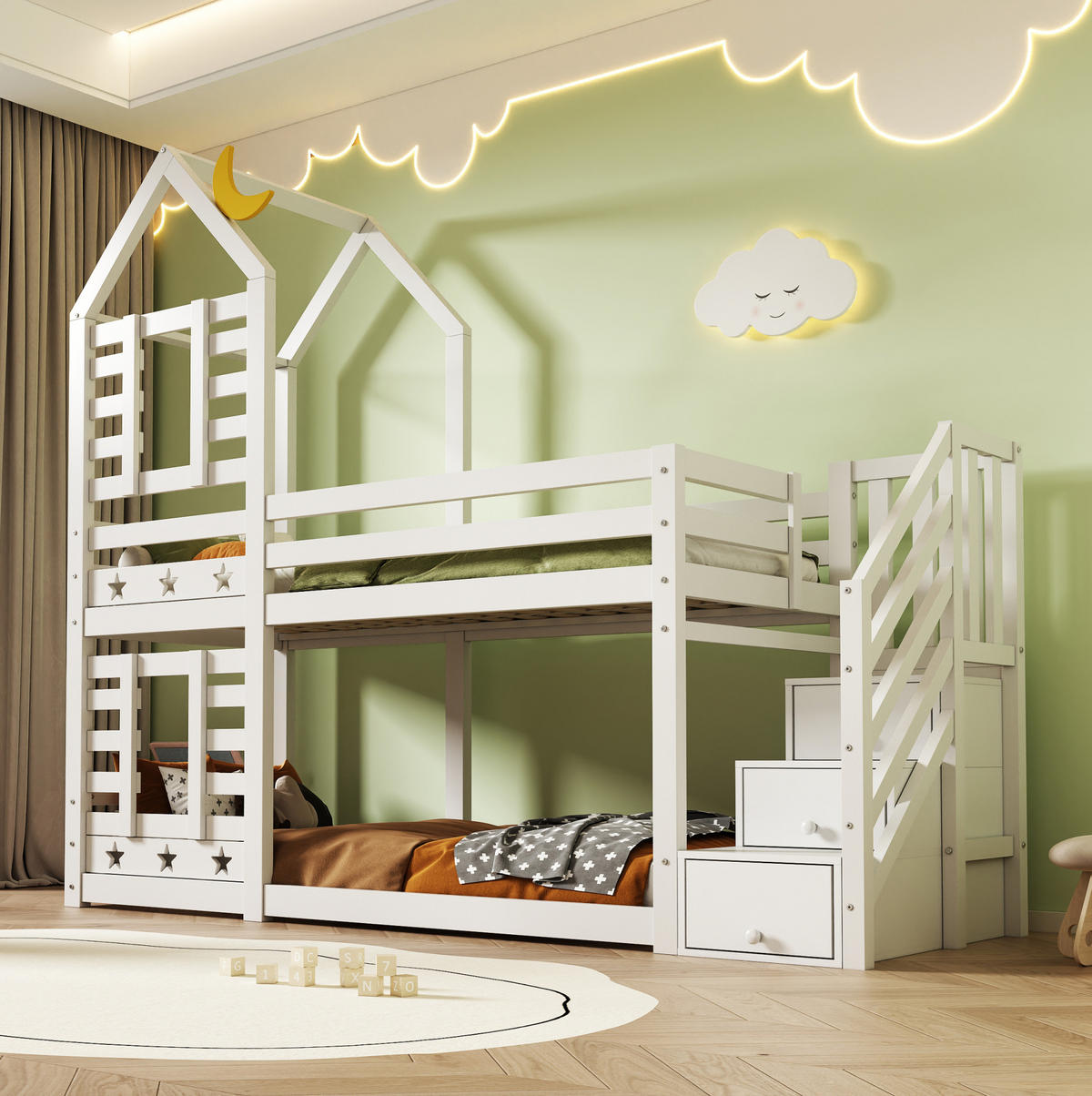 ETAGENBETT Weiß, 90/200 cm mit Stauraum und Schubladen - Weiß, Holz (90/200cm) - MIVRAY