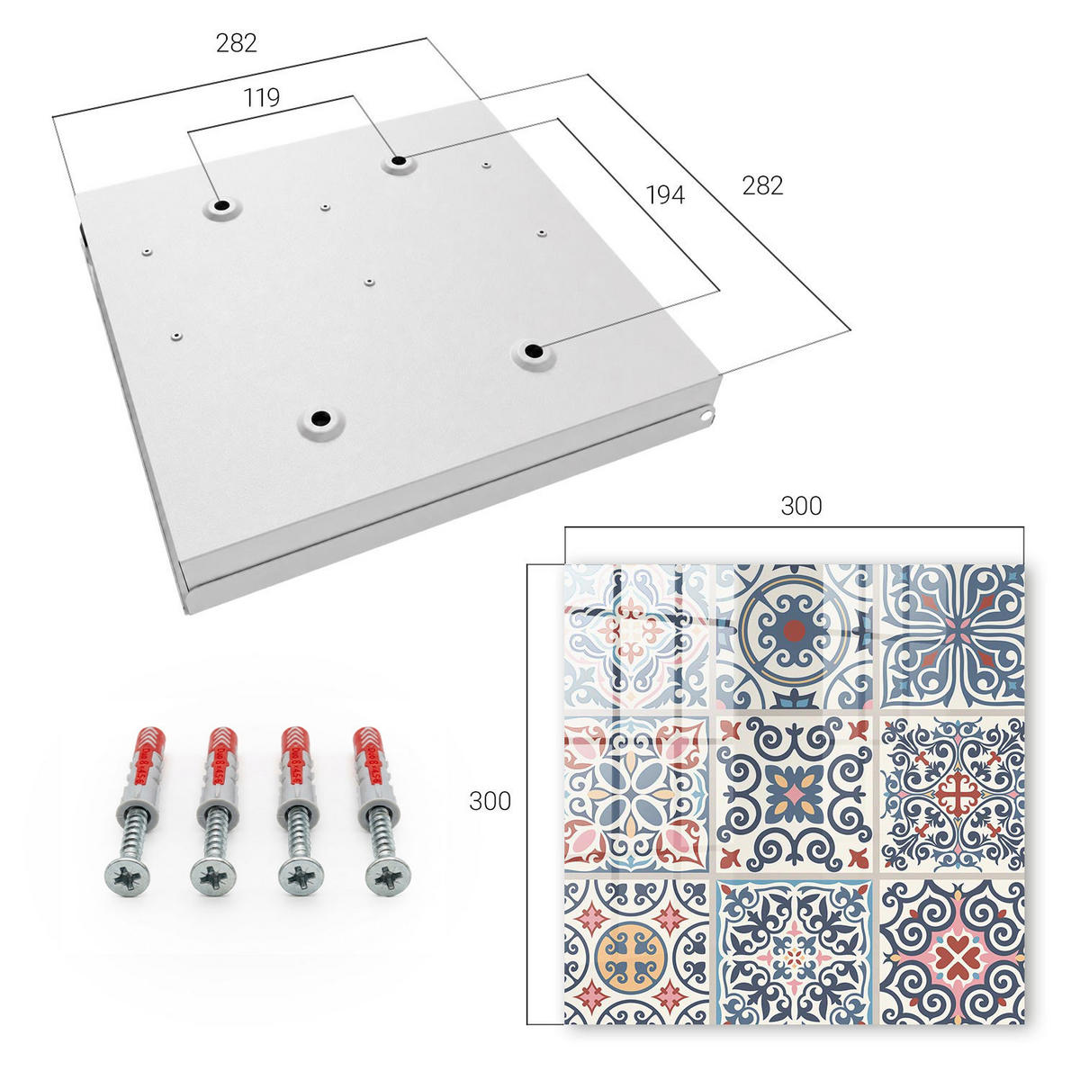 SCHLÜSSELBOX Weiß 30x30 cm – Türöffnung nach rechts - Mosaikmuster - Blau, Metall (30/30/5cm) - TULUP