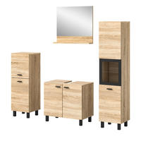 BADMÖBEL-SET Eiche 4-teilig 140 cm, Komplettset hängend oder stehend - Eichefarben/Schwarz, Glas/Holzwerkstoff (137/186/33cm) - Inn.Furn