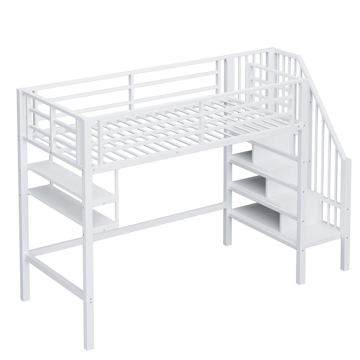 HOCHBETT aus Metall und MDF 90x200 cm Weiß mit Stauraumleiter und Regalen - Weiß, Metall (90/200cm) - IVMEU