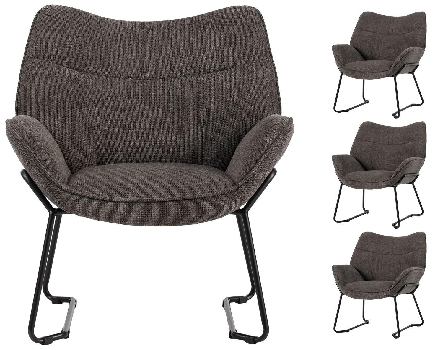 SESSEL Aliano - 4er Set - dunkelgrau - Dunkelgrau/Schwarz, Textil/Metall (67/76/73cm) - bene living