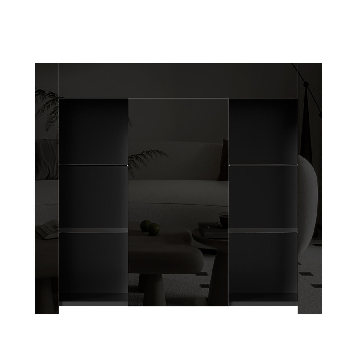 SIDEBOARD 95/35/83 cm in Schwarz mit Hochglanz-Front und Glasregalen - Schwarz, Holzwerkstoff (95/83/35cm) - Flora Grace