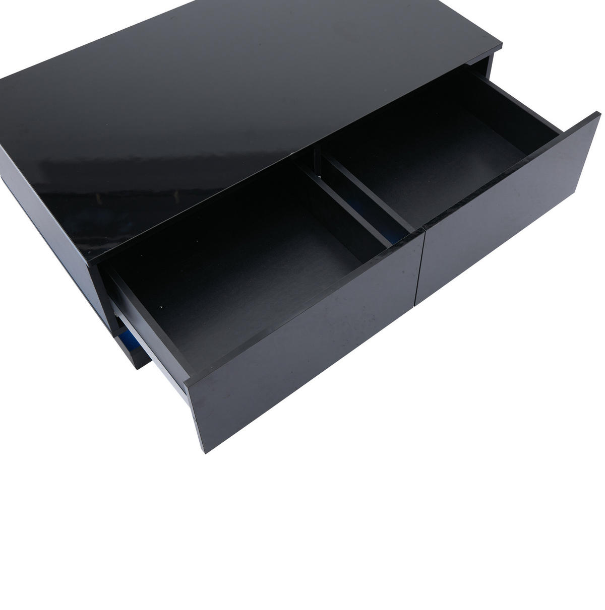 COUCHTISCH 90/50/38 cm schwarz mit 2 Schubladen und LED-Beleuchtung - Schwarz, Holzwerkstoff (90/50/38cm) - OKWISH