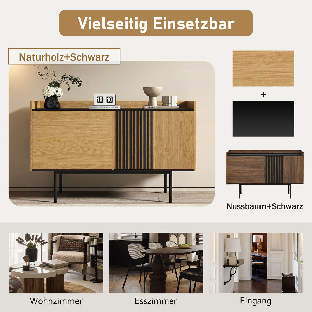 SIDEBOARD - und Schwarzholz 130/40/80.5 cm - Braun, Holzwerkstoff (40/80.5/130cm) - Urban Meuble