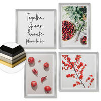 WANDBILDER 4er Set - 50x50 cm & 40x60 cm Silberner Rahmen - Minimalismus der roten Früchte von Pflanzen - Silberfarben, Kunststoff (50/50cm) - ArtPrintCave