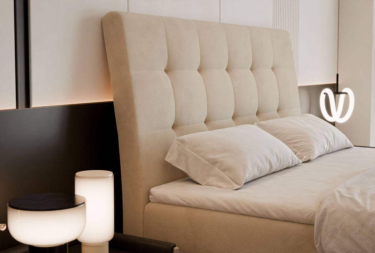 BOXBETT 160x200 cm mit Topper - Creme, Textil (160/200cm) - Idohome