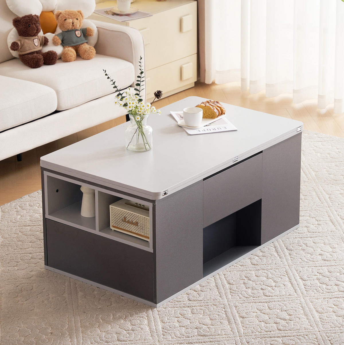 COUCHTISCH höhenverstellbar 100 x 51 x 47 cm Spanplatte Grau - Grau, Holzwerkstoff (100/51/47cm) - Meubliv