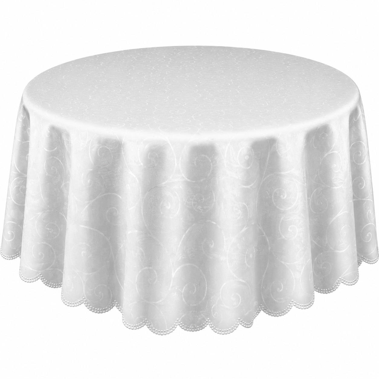 TISCHDECKE 160/220 cm oval Ornamente Weiß - Weiß, Textil (160/220cm) - TiborTex