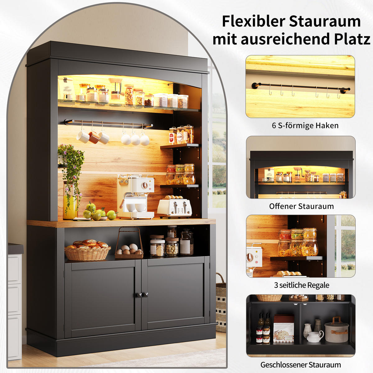BUFFETSCHRANK Kombi Schwarz 107/43/184 cm 2er-Set - Schwarz, Holz (107/184/43cm) - PANGIVO