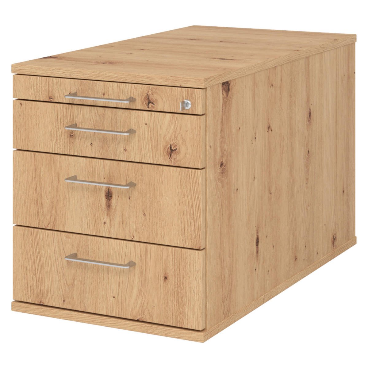 ROLLCONTAINER - mit 3 Schubladen 80/42,8/51,2 cm in Wildeiche Bügelgriff (Metall) - Wildeiche, Holzwerkstoff (42.8/51.2/80cm) - bümö