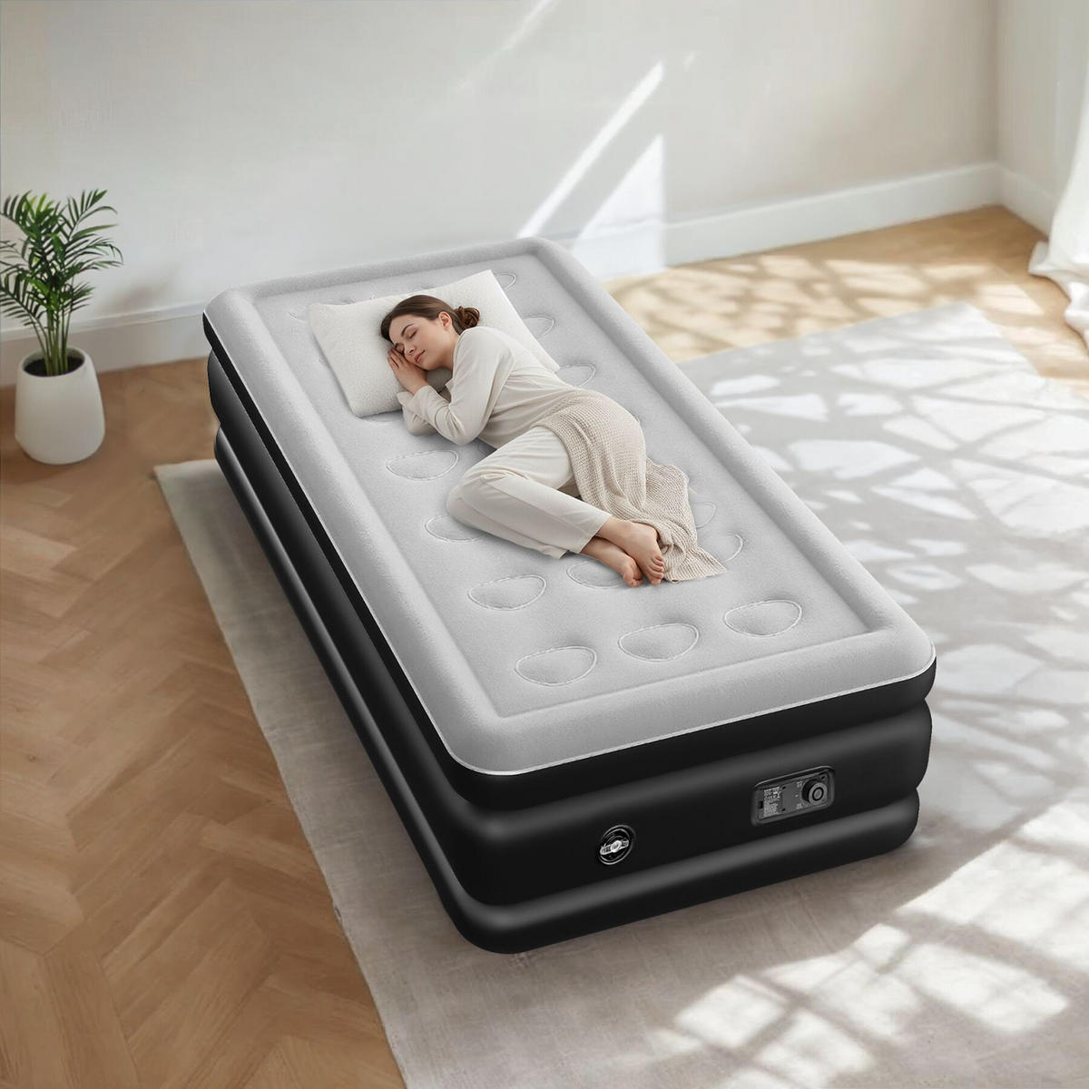 LUFTBETT aufblasbar Airdreams, inkl. manuellem Ventil und Tragebeutel, schwarz/weiß - Schwarz/Weiß, Kunststoff - tectake