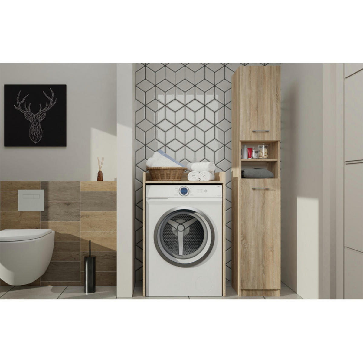 BADEZIMMERSCHRANK POLA NP für Waschmaschine - Sonoma Eiche, Holzwerkstoff (64/97.5/50cm) - CDF