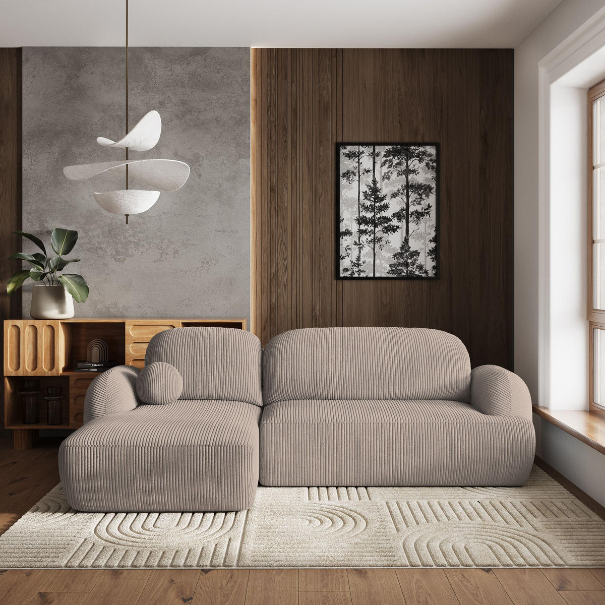 ROHOVÁ SEDAČKA MODENZA béžová - černá/béžová, dřevo/textil (266/148cm) - MASSENO