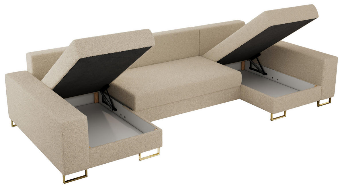 WOHNLANDSCHAFT DORIAN U Bouclé Beige - Beige/Goldfarben, Textil/Metall (312/95/138cm) - MKS