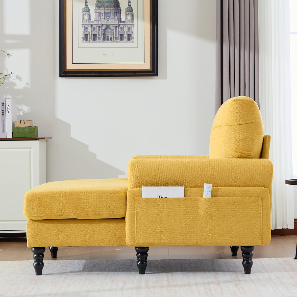 POLSTERSESSEL Chenille mit Stauraum loungesessel für Wohnzimmer Schlafzimmer Gelb - Gelb, Textil (97/86/125cm) - PARAFTA HOME