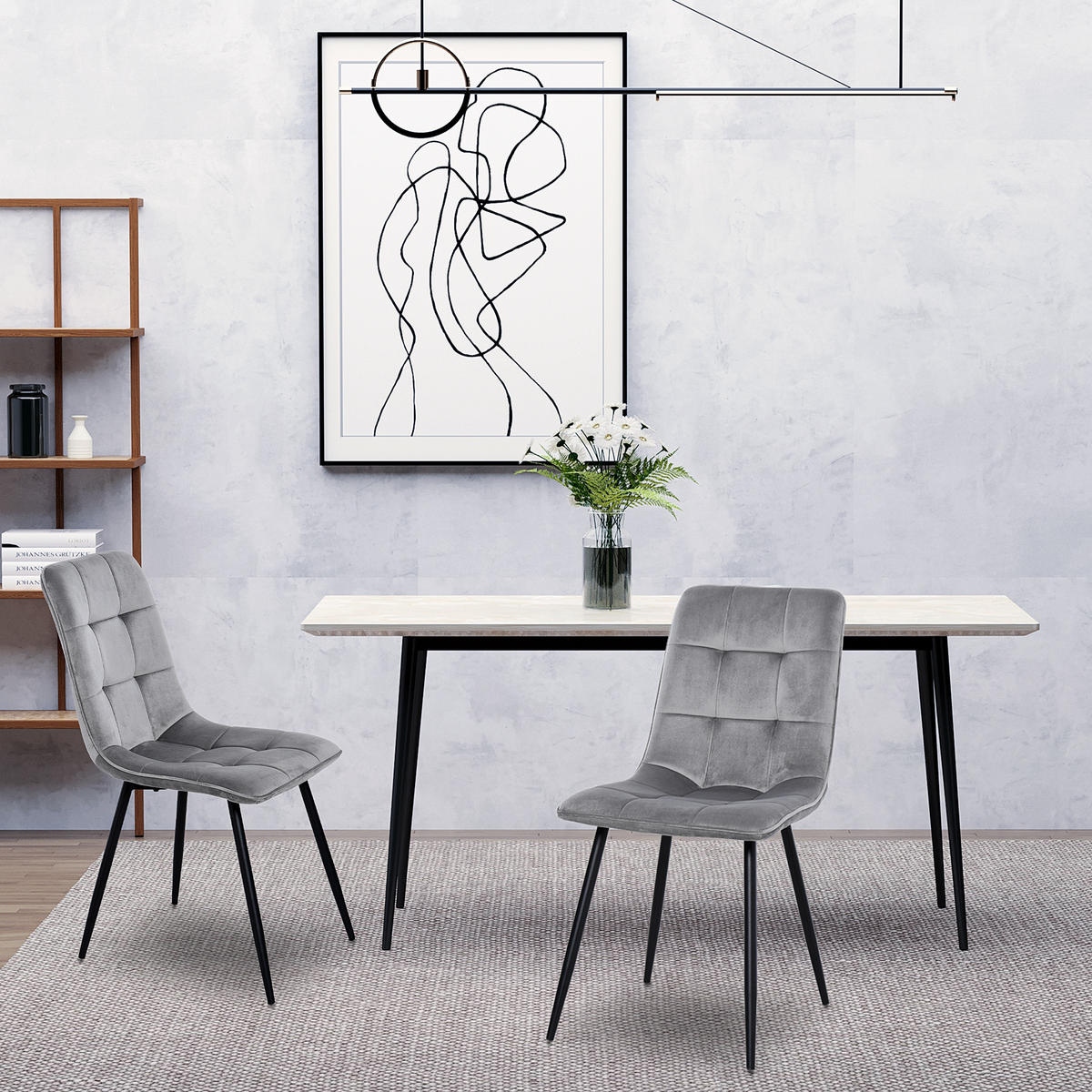 2ER-SET Esszimmerstuhl Polsterstuhl Küchenstuhl Rückenlehne Grau+Schwarz - Grau, Kunststoff (63/90/45cm) - HOMCOM